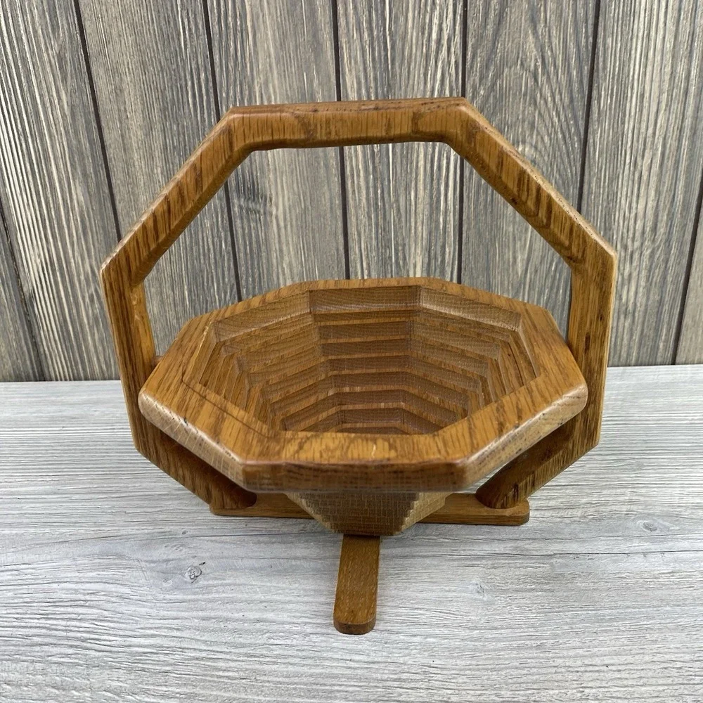 Handcrafted Wooden Collapsible Basket With Handle